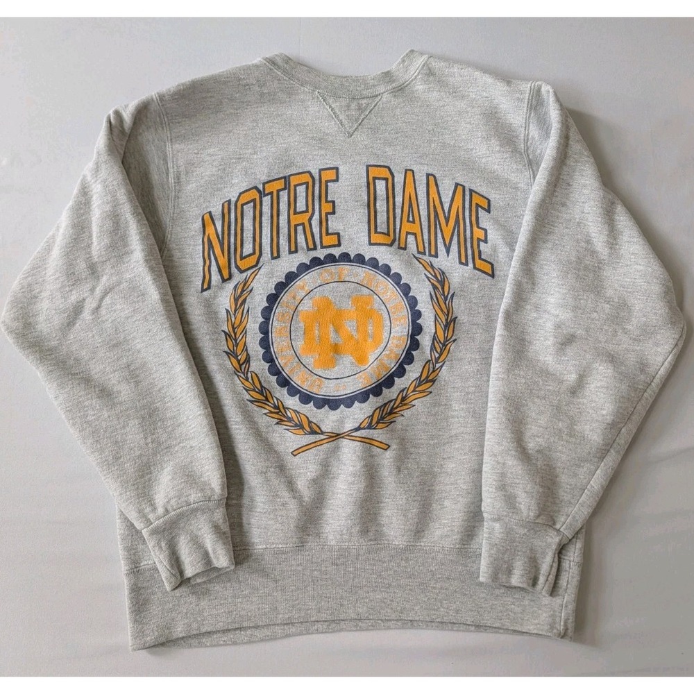 Vintage 90s Champion Notre Dame Sweatshirt Large Made in USA Gray Crewneck EUC